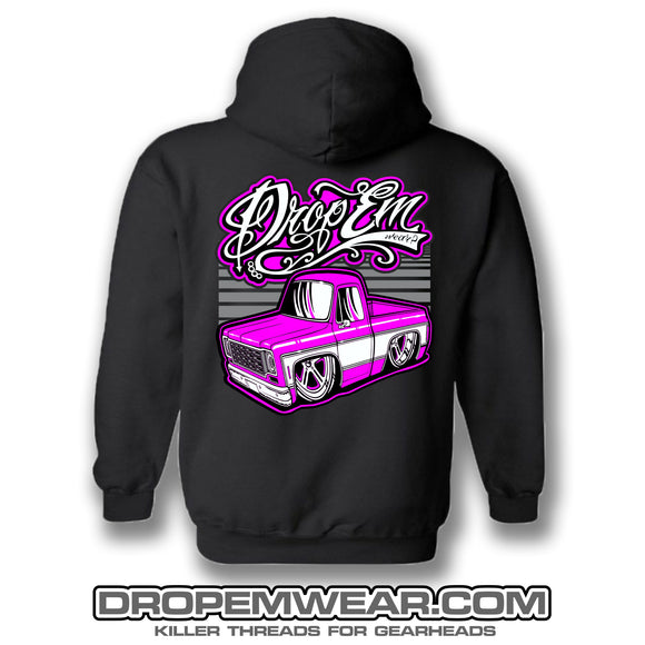 BLACK SCREEN PRINTED HOODIE WITH PINK C10