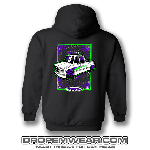 SCREEN PIRNTED WHITE OBS CHEVY DUALY  WITH PURPLE/LIME GRAPHICS HOODIE LIMITED EDITION