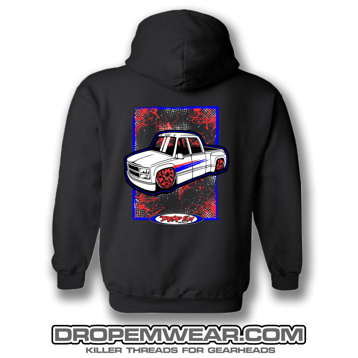 SCREEN PIRNTED WHITE OBS CHEVY DUALY WITH RED/BLUE GRAPHICS HOODIE LIM ...