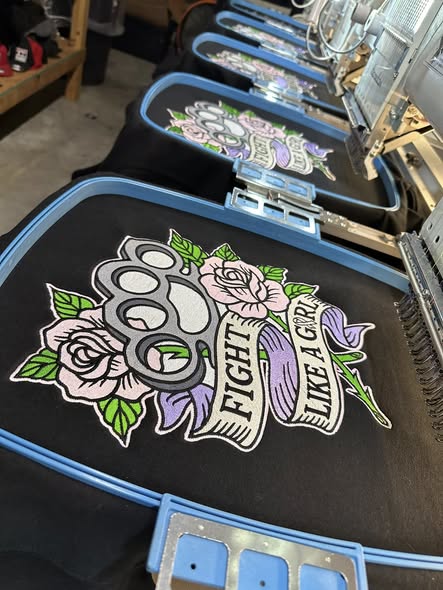 Black EMBROIDERED FIGHT LIKE A GIRL Pull OVER HOODIE, Brass knuckles