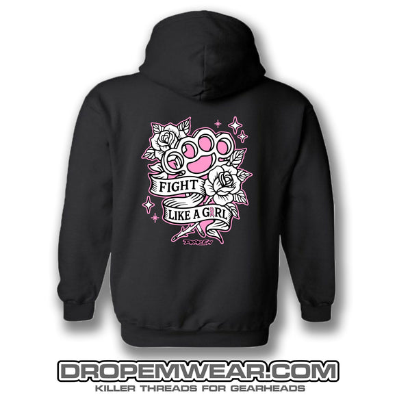 BRASS KNUCKLES FIGHT LIKE A GIRL HOODIE LIMITED EDITION FOR BREAST CANCER AWARENESS
