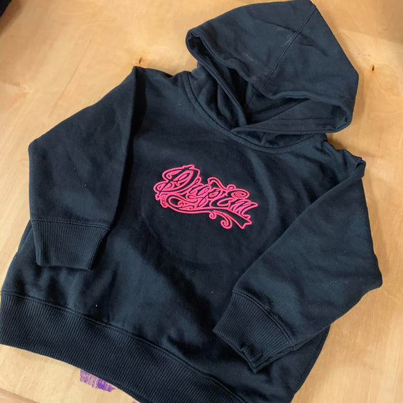 KIDS BLACK EMBROIDERED HOODIE WITH PINK STITCH