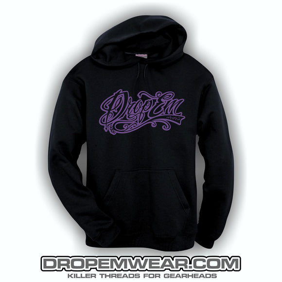EMBROIDERED HOODIE WITH PURPLE EMBROIDERED TATTOO SCRIPT