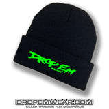 BLACK BRIMMED BEANIE WITH LIME ORIGINAL LOGO
