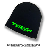 BLACK NO BRIM BEANIE WITH LIME ORIGINAL LOGO