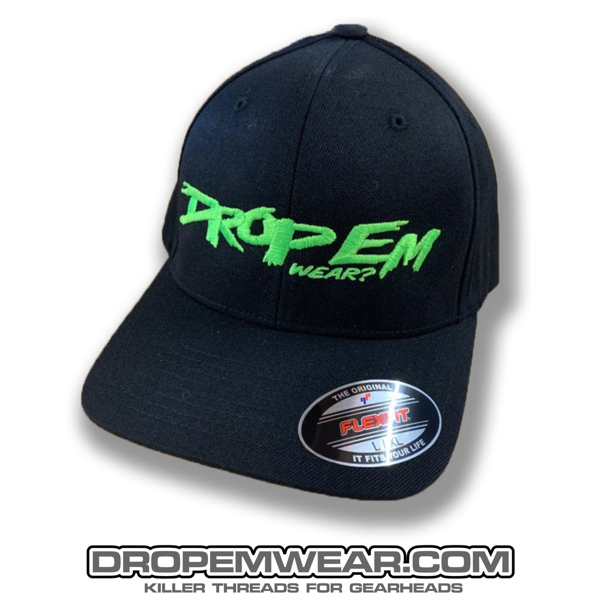 BLACK CURVED BILL FLEX FIT HAT WITH LIME OG LOGO – Drop Em wear clothing