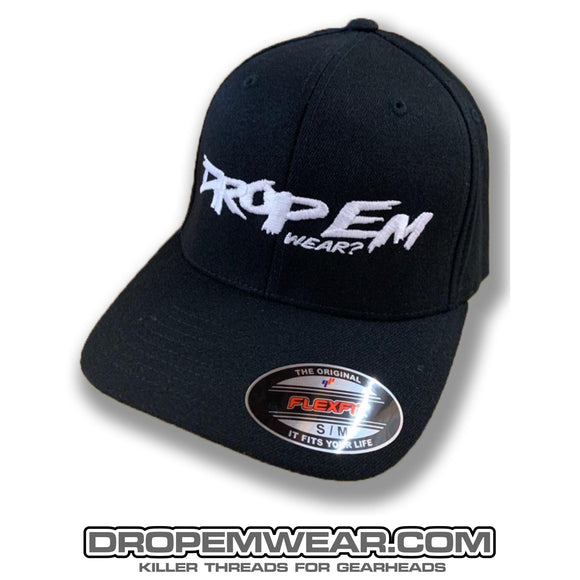 BLACK CURVED BILL FLEX FIT HAT WITH WHITE OG LOGO