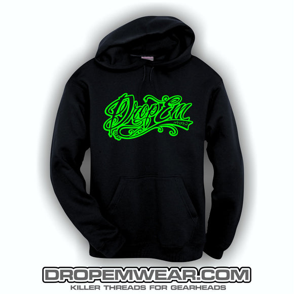 EMBROIDERED HOODIE WITH LIME EMBROIDERED TATTOO SCRIPT