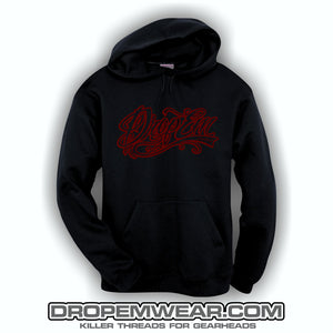 BLACK EMBROIDERED HOODIE WITH BURGUNDY EMBROIDERED TATTOO SCRIPT (CASEY MUNOZ SPECIAL)