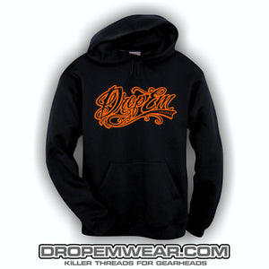 EMBROIDERED HOODIE WITH ORANGE EMBROIDERED TATTOO SCRIPT