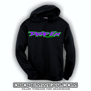 BLACK EMBROIDERED HOODIE WITH PURPLE AND LIME OG LOGO