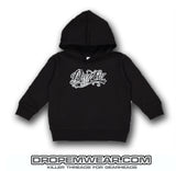 KIDS BLACK EMBROIDERED HOODIE WITH WHITE STITCH