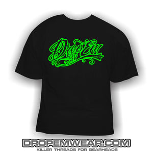 LIME TATTOO SCRIPT FRONT PRINT ONLY BLACK SHIRT