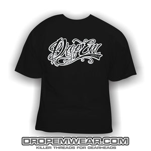 WHITE TATTOO SCRIPT FRONT PRINT ONLY BLACK SHIRT