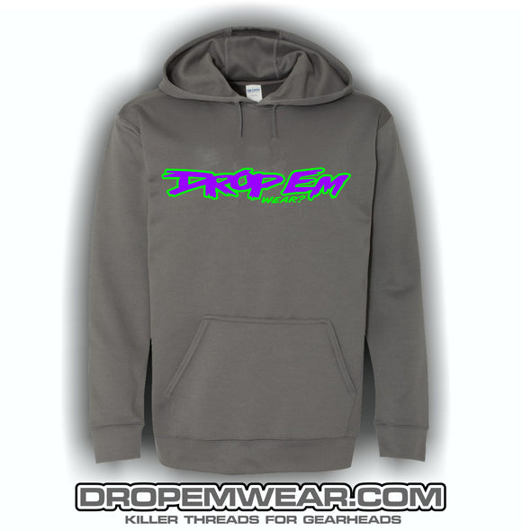 CHARCOAL EMBROIDERED HOODIE WITH PURPLE AND LIME OG LOGO