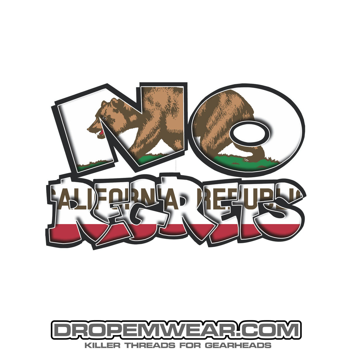NO REGRETS CALIFORNIA FLAG STICKER – Drop Em wear clothing
