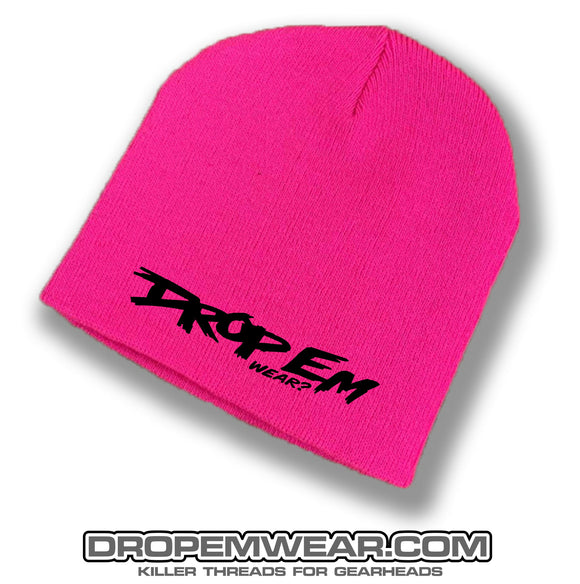PINK NO BRIM BEANIE WITH BLACK ORIGINAL LOGO