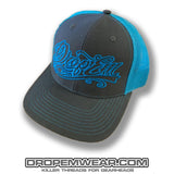 SNAP BACK TRUCKER HAT GREY/NEON BLUE