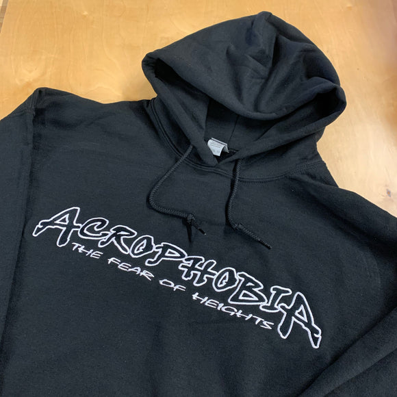 BLACK EMBROIDERED ACRO HOODIE BLACK FILL WITH WHITE OUTLINE
