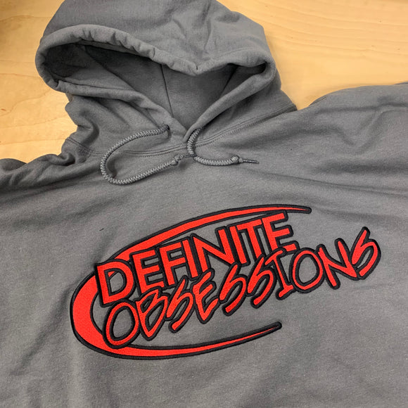 GREY DEFINITE OBSESSIONS EMBROIDERED LOGO HOODIE