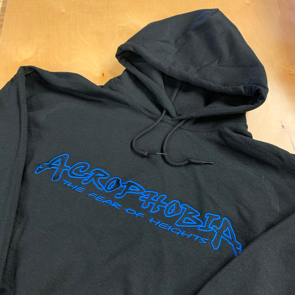 BLACK EMBROIDERED ACRO HOODIE BLACK FILL WITH ROYAL OUTLINE