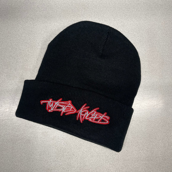 TWISTED KONCEPTS BLACK BRIMMED BEANIE GREY/RED