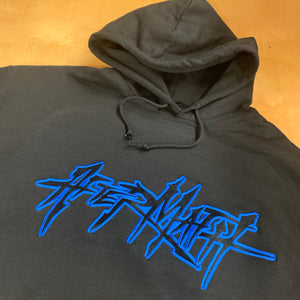 BLACK EMBROIDERED AFTERMATH HOODIE BLACK FILL WITH ROYAL OUTLINE