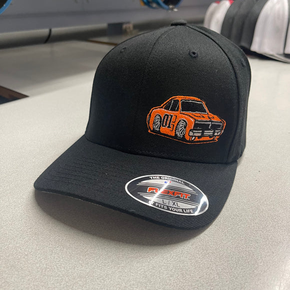 BLACK CURVED BILL FLEX FIT HAT WITH GENERAL LEE