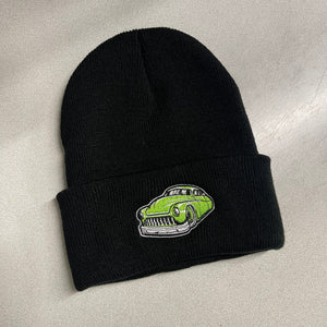 BLACK BRIMMED BEANIE WITH LIME GREEN MERC
