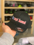 GROUND LEVEL AMERICAN FLAG LOGO ON A BLACK CURVED BILL HAT