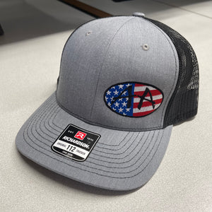 ACROPHOBIA HEATHER/BLACK SNAP BACK HAT WITH AMERICAN FLAG AA OVAL LOGO