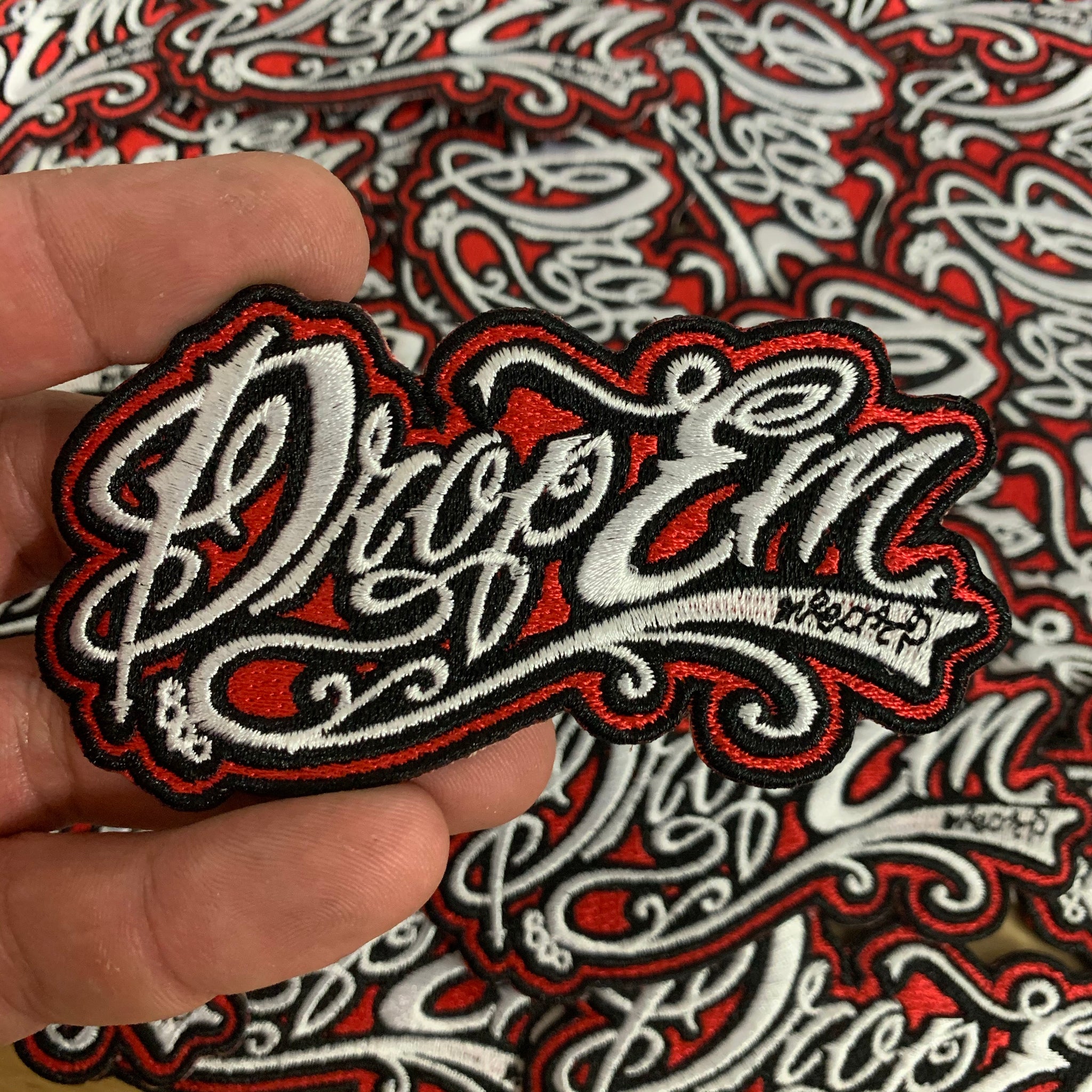 DROP EM WEAR LOGO PATCH 2X4 RED – Drop Em wear clothing